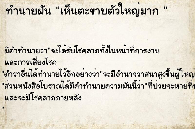 ทำนายฝัน เห็นตะขาบตัวใหญ่มาก 